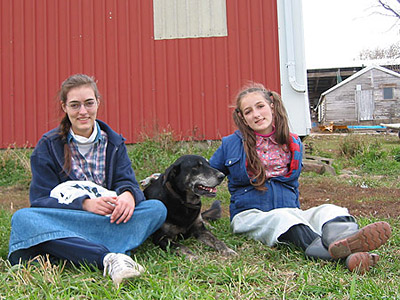 Lydia and Rachel with our dog, Mandie