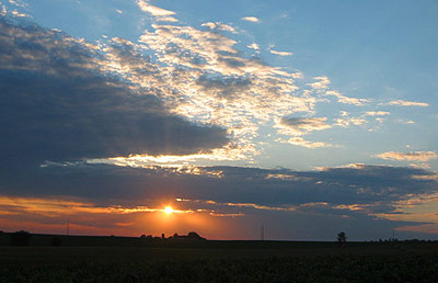 Sunset over Paul's Grains farm, summer 2005