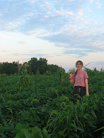 Abigail walking the soybean field, August 2005